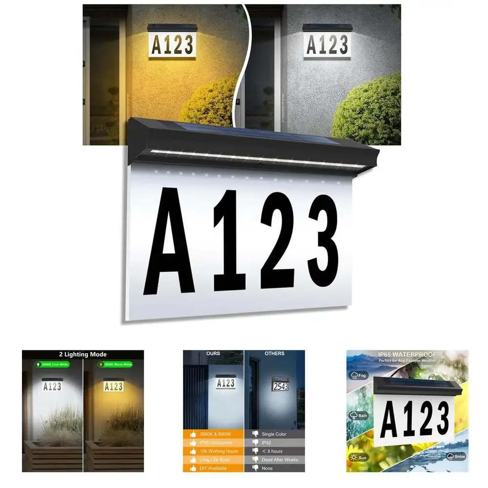 Solar House Number Sign outside Solar Address Sign Lighted Plaque Waterproof